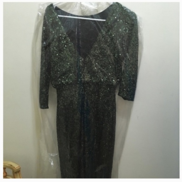 Badgley mischka green sequin dress gown 2 nwt - Picture 7 of 7